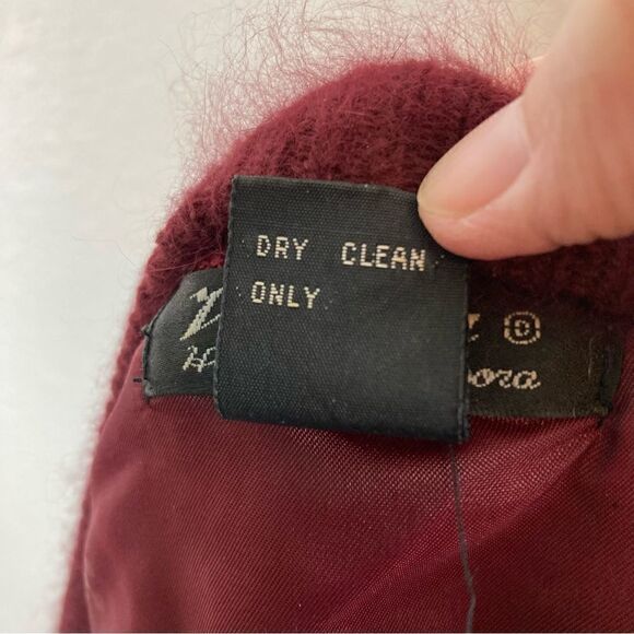 Vintage Venesha Retro burgundy Angora hook closure midi fuzzy coat M - Picture 7 of 7
